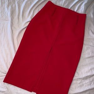 zara red midi skirt